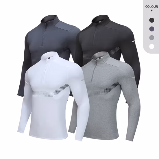 Healong Professional Custom Herren T-Shirt Sport Sublimation Muster Langarm Viertelreißverschluss Großhandel T-Shirts