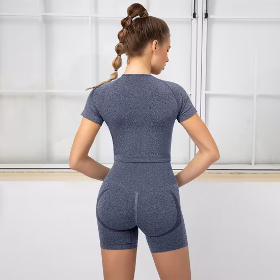 Yoga-Sportoberteil mit Brustfalten, nahtlose Sport-Fahrradshorts mit hoher Taille 2