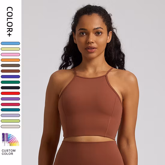 Lulu Fashion Damen ärmelloses Yoga-Oberteil mit Rundhalsausschnitt, butterweich, überkreuzt, mit Trägern, sexy, atmungsaktiv, Cami, Fitness, Workout, kurze Tanktops